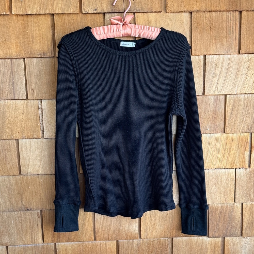 Women’s Black Ribbed Long-Sleeve Thermal Top